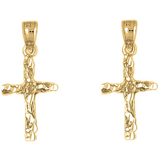 14K or 18K Gold 28mm Nugget Cross Earrings