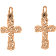 14K or 18K Gold 22mm Nugget Cross Earrings