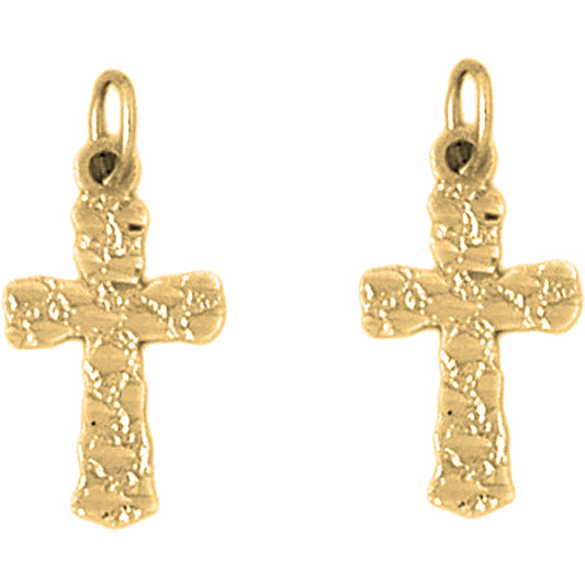 14K or 18K Gold 22mm Nugget Cross Earrings