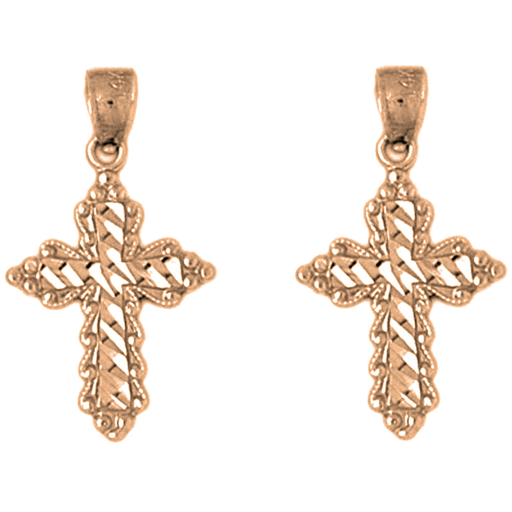14K or 18K Gold 25mm Budded Cross Earrings
