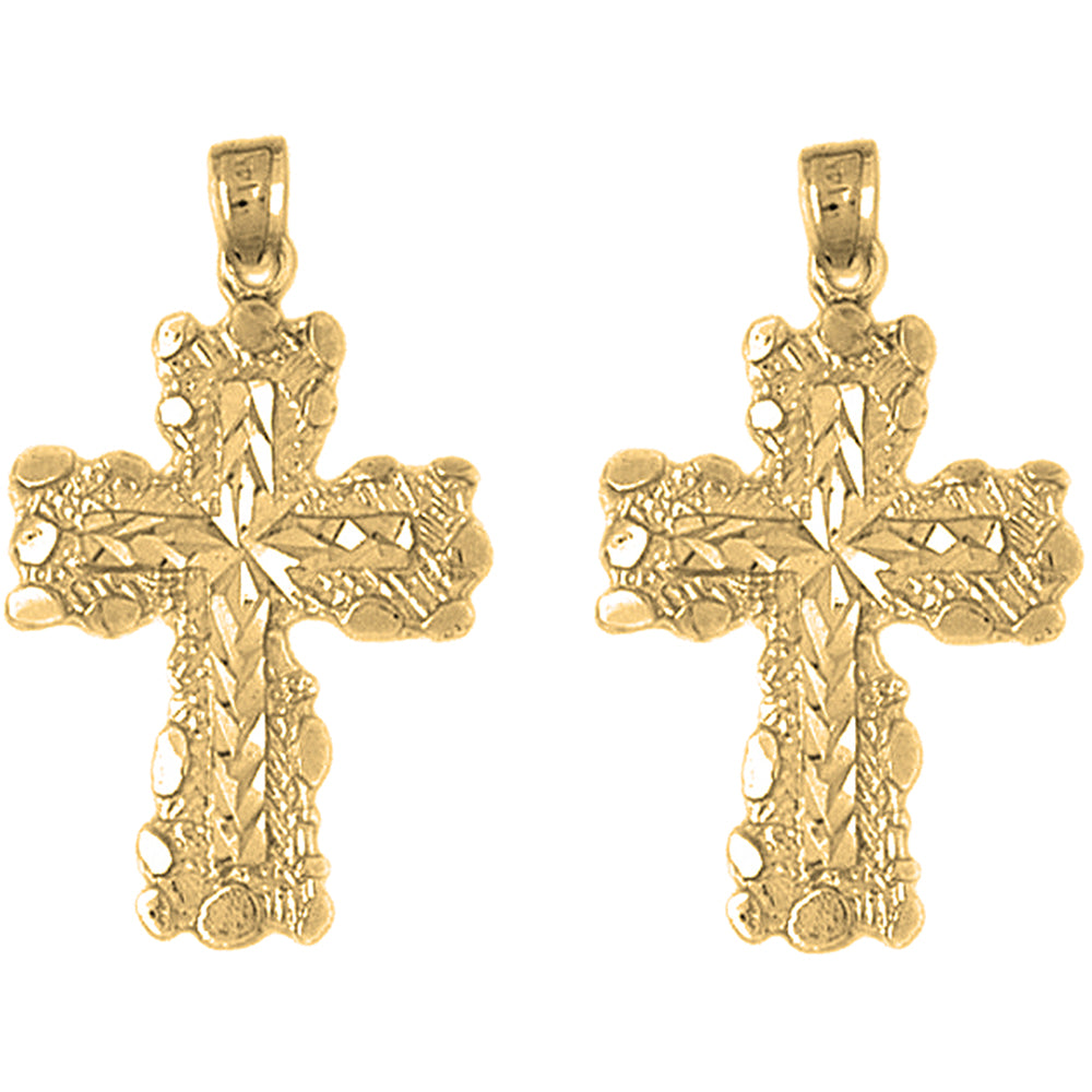 14K or 18K Gold 34mm Nugget Cross Earrings