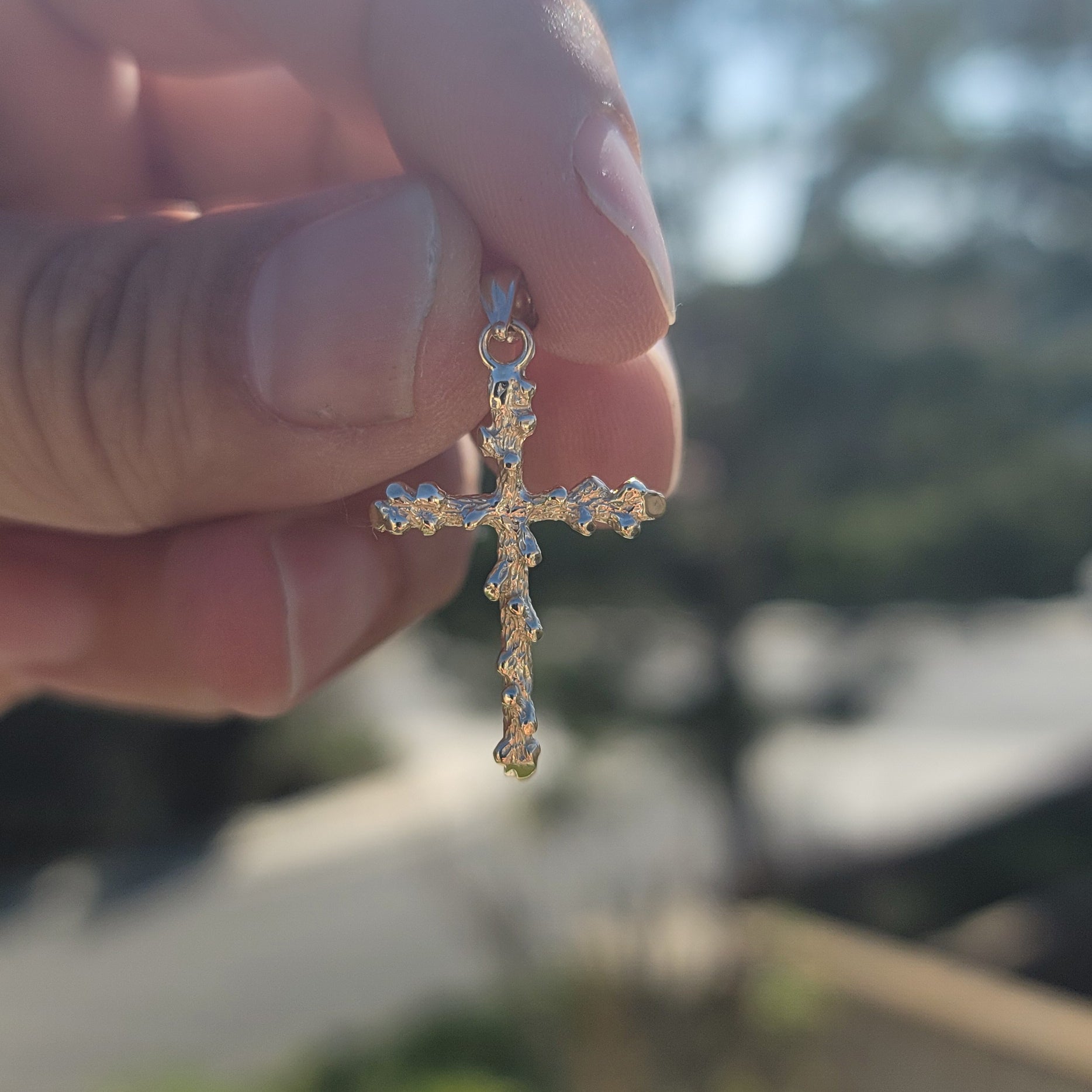 14K or 18K Gold Nugget Cross Pendant