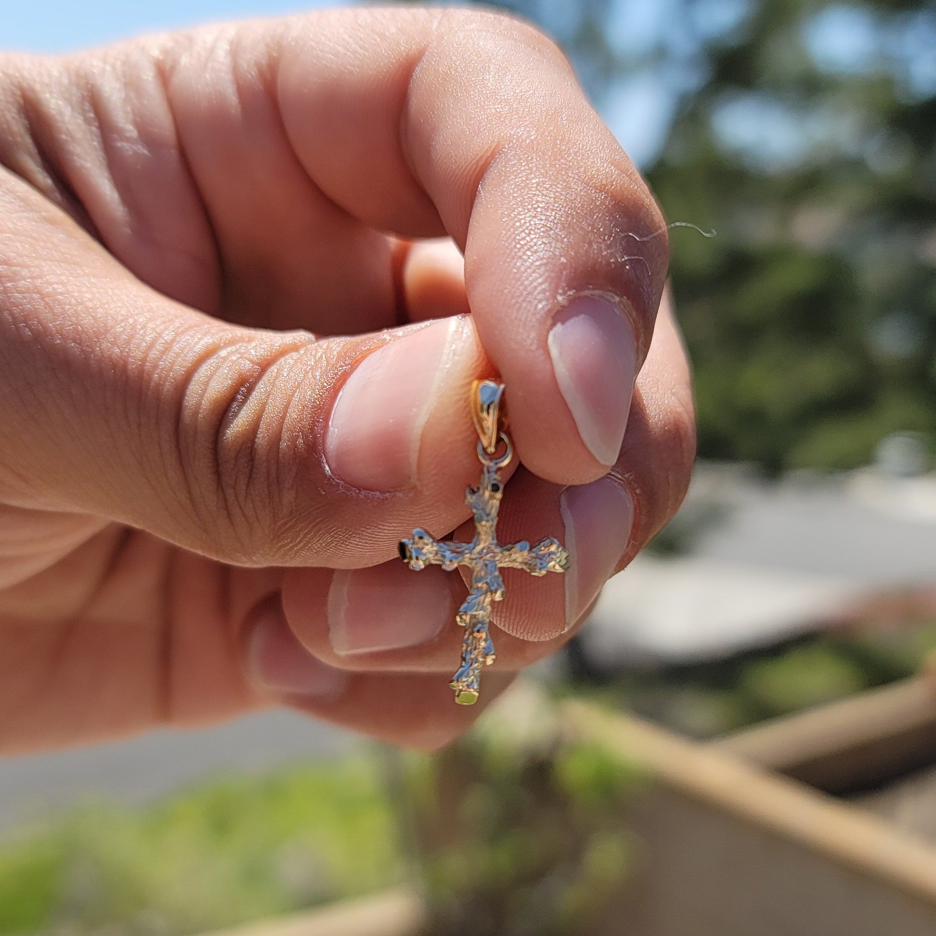 14K or 18K Gold Nugget Cross Pendant