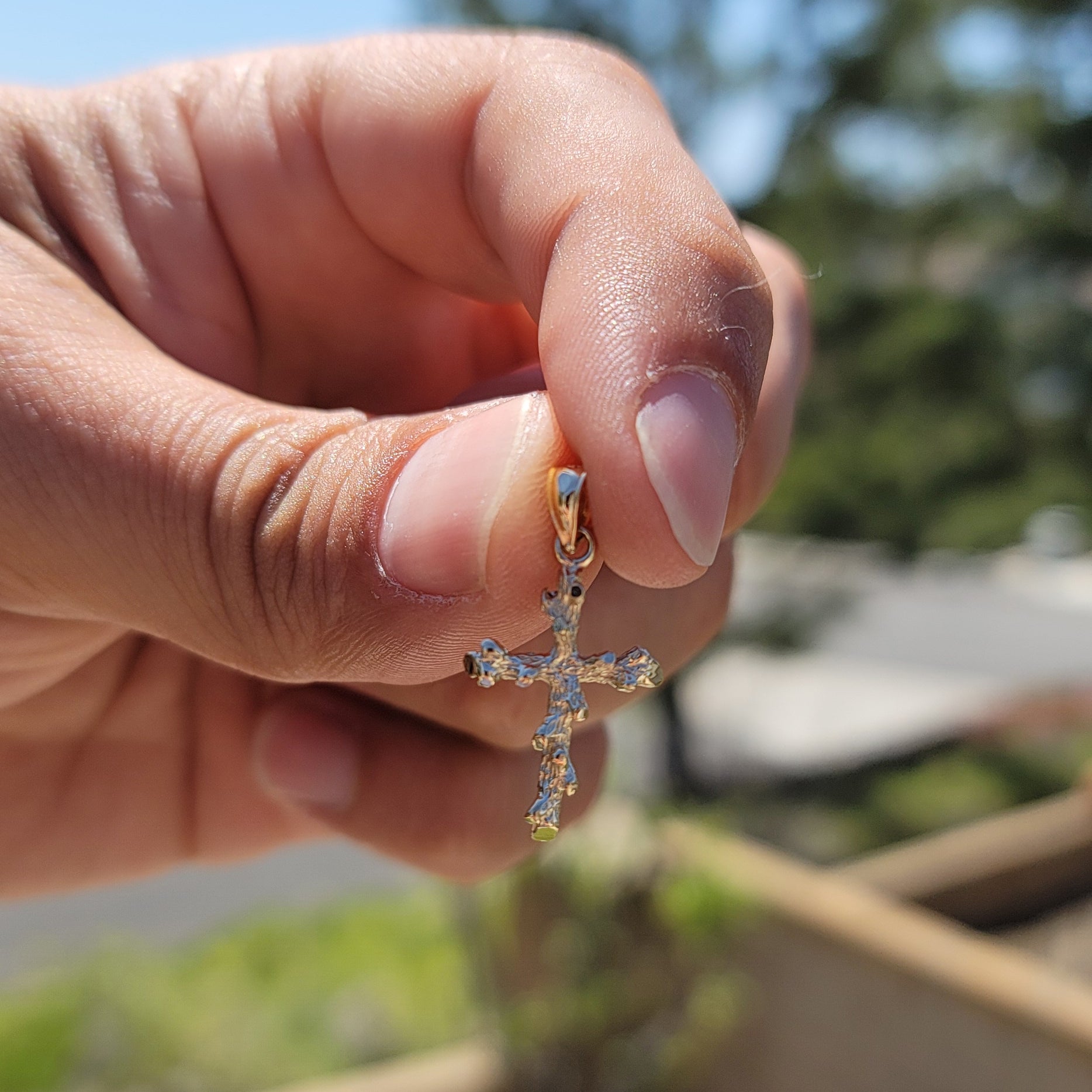 14K or 18K Gold Nugget Cross Pendant