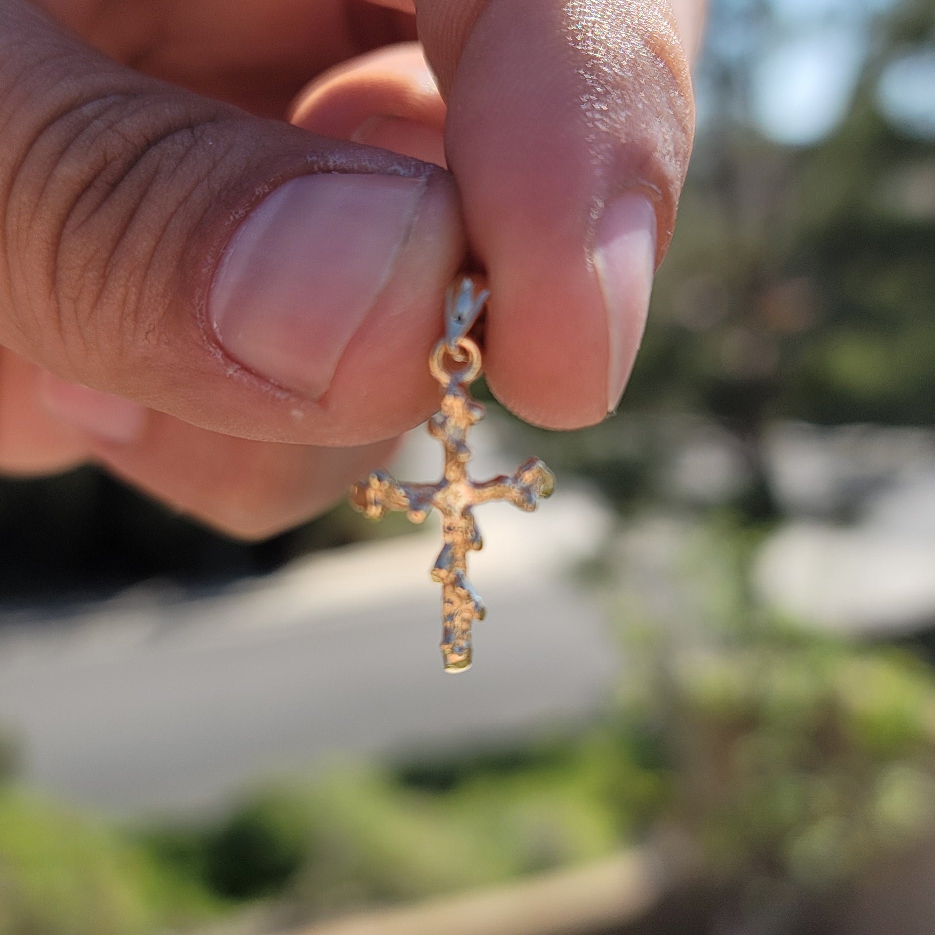 14K or 18K Gold Nugget Cross Pendant