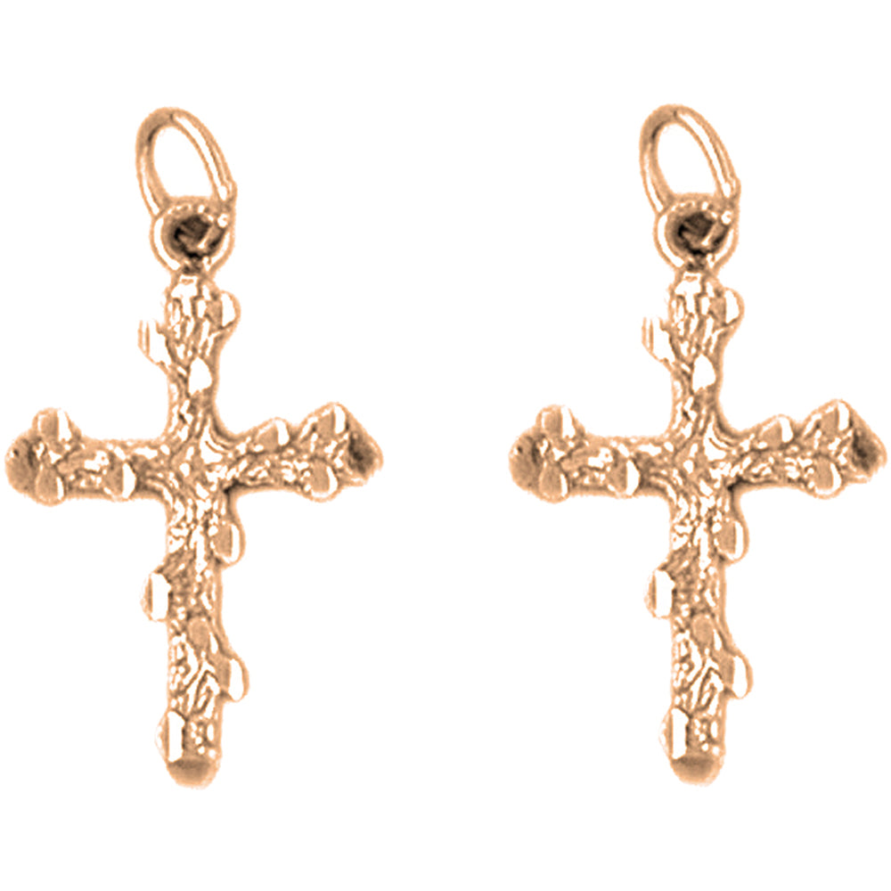 14K or 18K Gold 24mm Nugget Cross Earrings