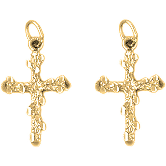 14K or 18K Gold 24mm Nugget Cross Earrings