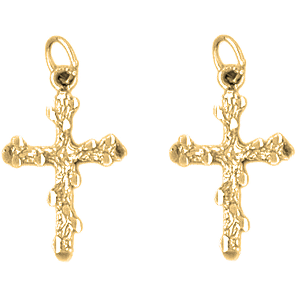 Yellow Gold-plated Silver 24mm Nugget Cross Earrings