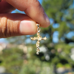14K or 18K Gold Vine Cross Pendant