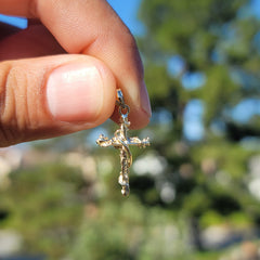 14K or 18K Gold Vine Cross Pendant