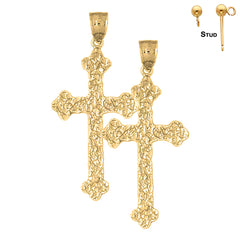 Pendientes de cruz de pepita de plata de ley de 51 mm (chapados en oro blanco o amarillo)