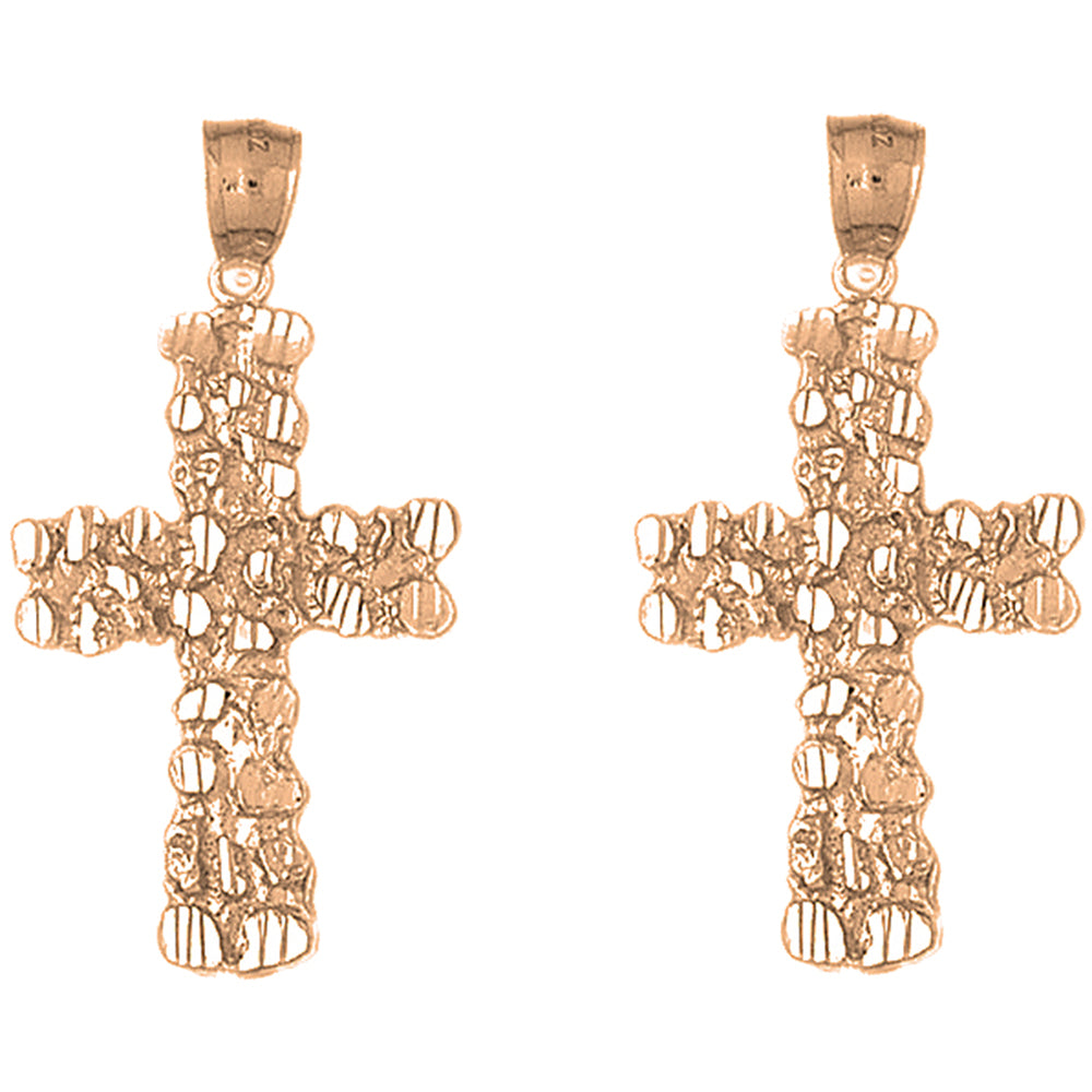 14K or 18K Gold 44mm Nugget Cross Earrings