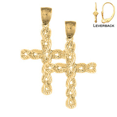 Sterling Silver 40mm Latin Cross Earrings (White or Yellow Gold Plated)