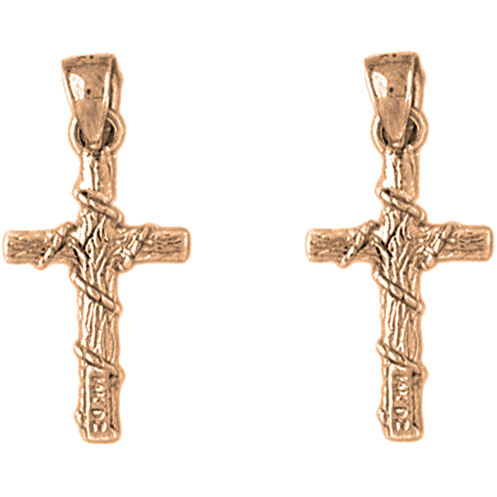 14K or 18K Gold 26mm Roped Cross Earrings