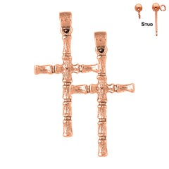 14K or 18K Gold Bamboo Cross Earrings
