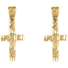 14K or 18K Gold 26mm Nugget Cross Earrings