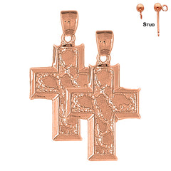 14K or 18K Gold Nugget Cross Earrings