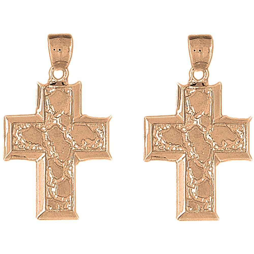 14K or 18K Gold 40mm Nugget Cross Earrings