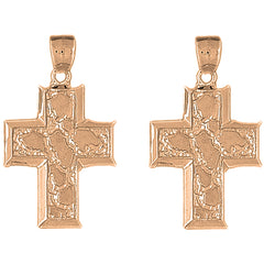 14K or 18K Gold 40mm Nugget Cross Earrings