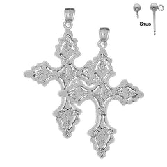 Sterling Silver 67mm Nugget Cross Earrings (White or Yellow Gold Plated)