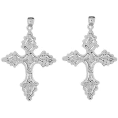 Sterling Silver 67mm Nugget Cross Earrings