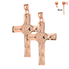 14K or 18K Gold Coticed Nugget Cross Earrings