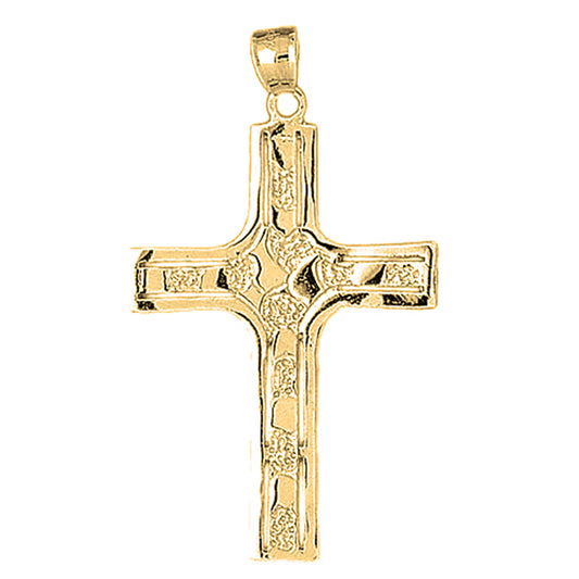 10K, 14K or 18K Gold Coticed Nugget Cross Pendant