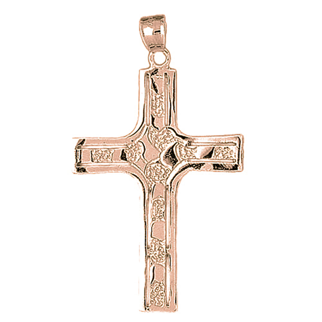 10K, 14K or 18K Gold Coticed Nugget Cross Pendant