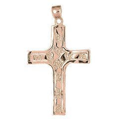 10K, 14K or 18K Gold Coticed Nugget Cross Pendant