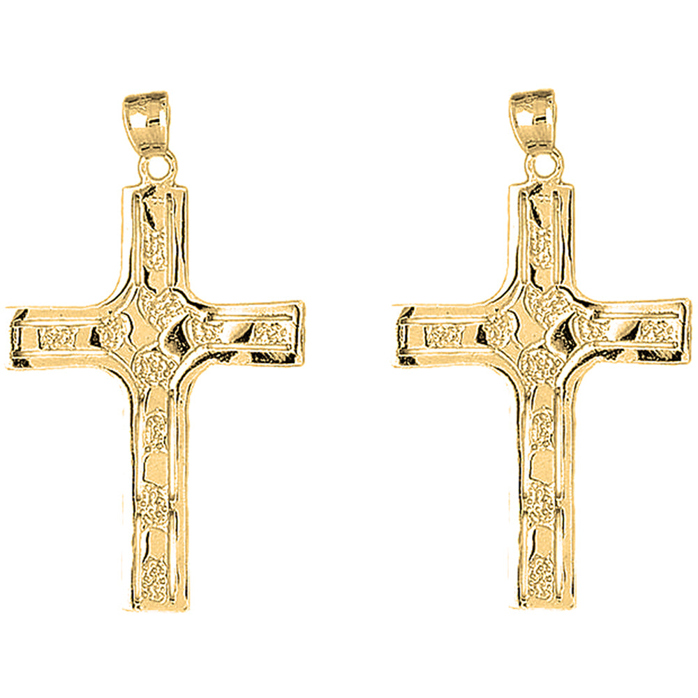14K or 18K Gold 61mm Coticed Nugget Cross Earrings