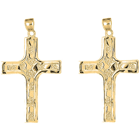 14K or 18K Gold 61mm Coticed Nugget Cross Earrings
