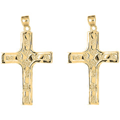 14K or 18K Gold 61mm Coticed Nugget Cross Earrings