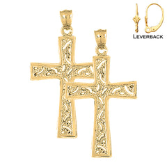 Sterling Silver 53mm Nugget Cross Earrings (White or Yellow Gold Plated)