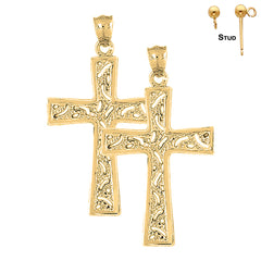 Sterling Silver 53mm Nugget Cross Earrings (White or Yellow Gold Plated)