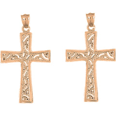 14K or 18K Gold 53mm Nugget Cross Earrings