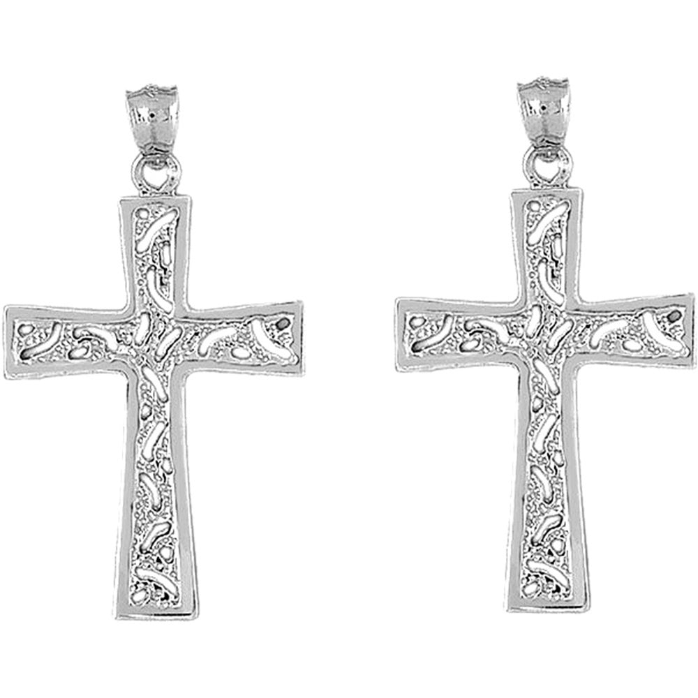 Sterling Silver 53mm Nugget Cross Earrings