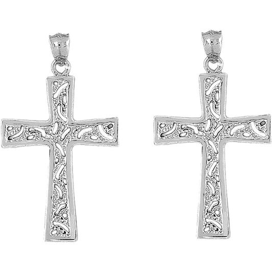 Sterling Silver 53mm Nugget Cross Earrings