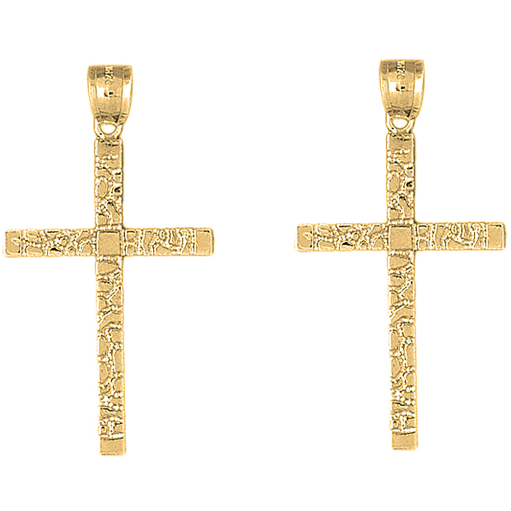 14K or 18K Gold 45mm Latin Nugget Cross Earrings