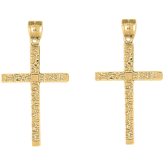 14K or 18K Gold 45mm Latin Nugget Cross Earrings