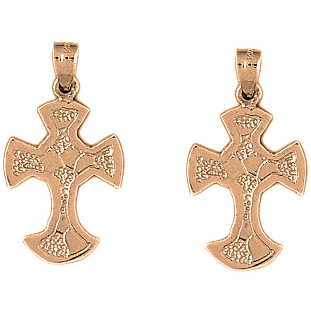 14K or 18K Gold 31mm Nugget Cross Earrings