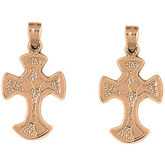 14K or 18K Gold 31mm Nugget Cross Earrings