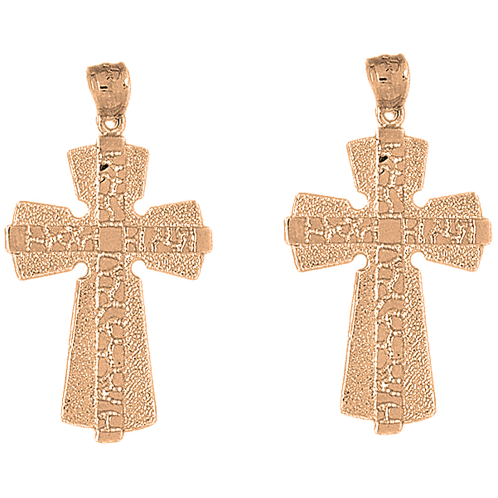 14K or 18K Gold 45mm Nugget Cross Earrings