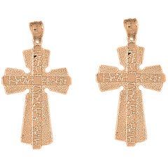 14K or 18K Gold 45mm Nugget Cross Earrings