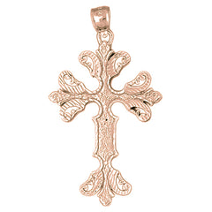 10K, 14K or 18K Gold Floral Cross Pendant