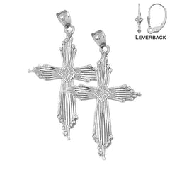 Sterling Silver 59mm Cross Earrings (White or Yellow Gold Plated)