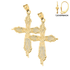 Sterling Silver 59mm Cross Earrings (White or Yellow Gold Plated)