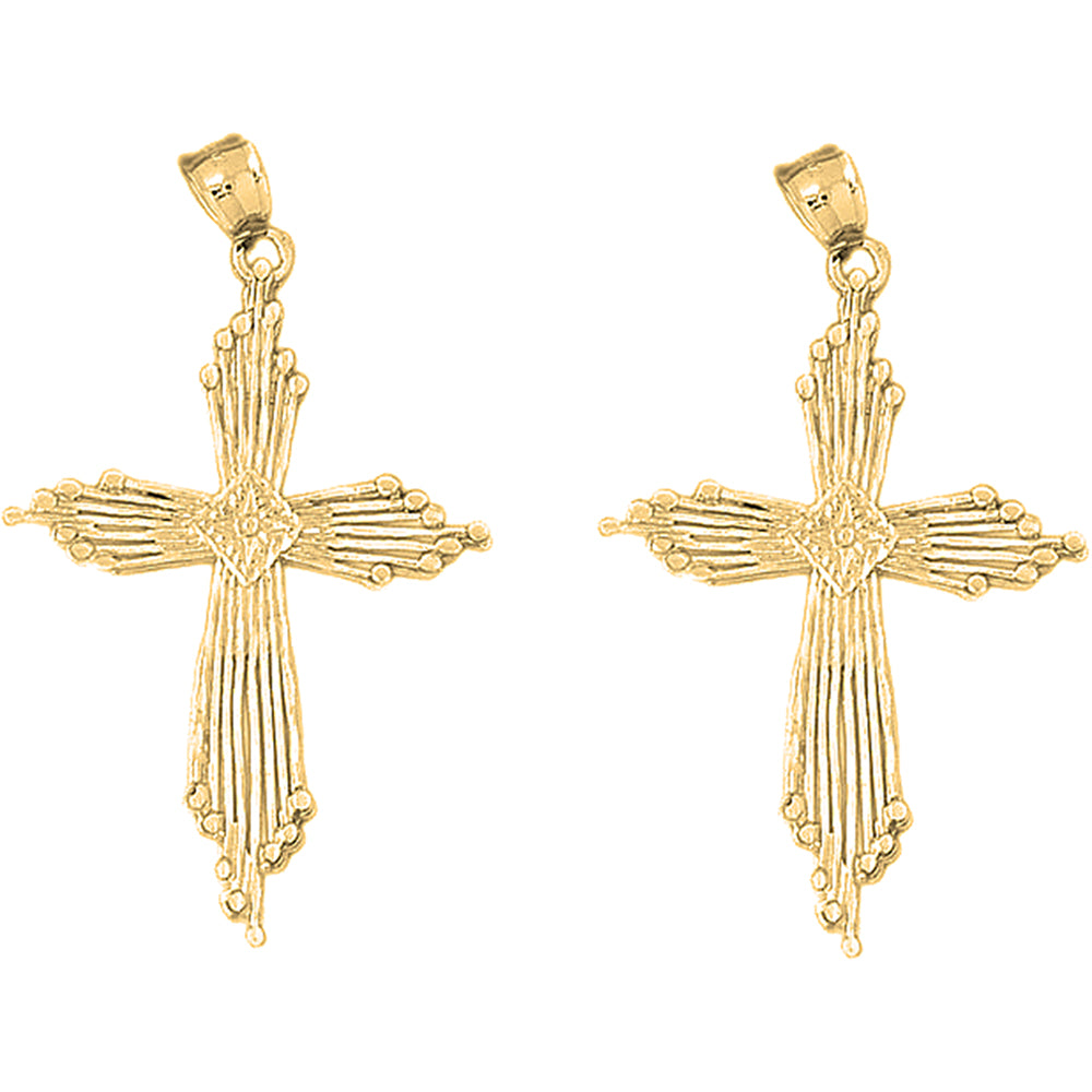Yellow Gold-plated Silver 59mm Cross Earrings