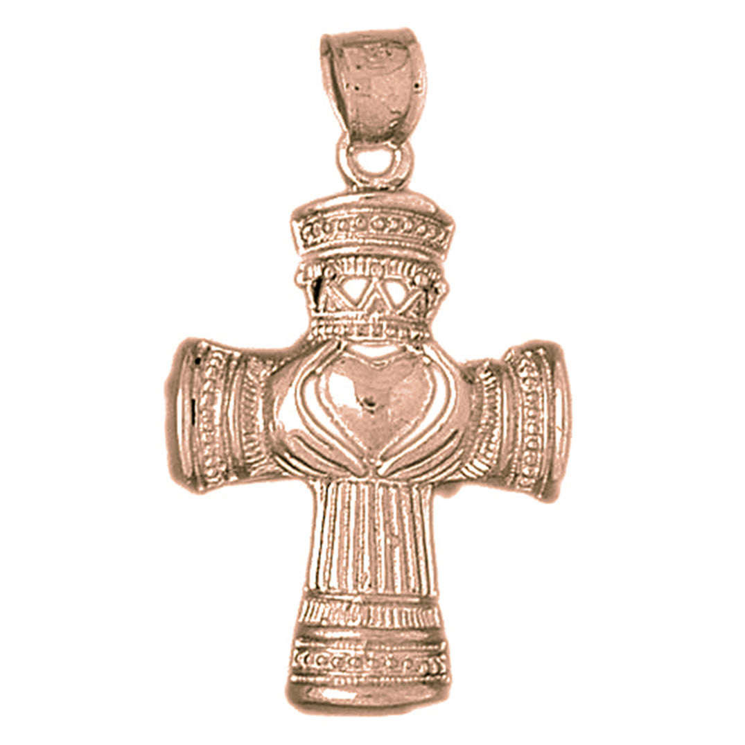10K, 14K or 18K Gold Claddagh Cross Pendant