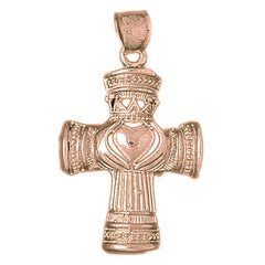 10K, 14K or 18K Gold Claddagh Cross Pendant