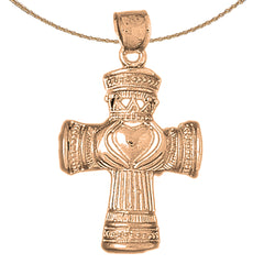 10K, 14K or 18K Gold Claddagh Cross Pendant